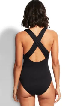 Fashion Seafolly Active Cross Back Swimsuit Black