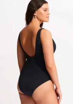 Clearance Seafolly Active V Neck Swimsuit Black