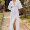 Best Sundress Aurelie Dress Gold Palm Trees White/Gold
