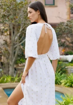 Best Sundress Aurelie Dress Gold Palm Trees White/Gold