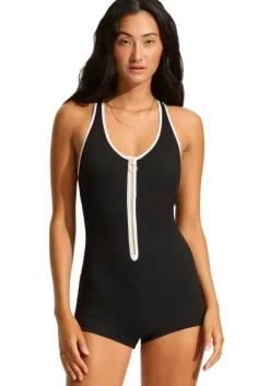 Online Seafolly Beach Bound Retro Boyleg Swimsuit Black