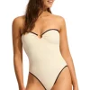 Fashion Seafolly Beach Bound Ring Front Bandeau Swimsuit Ecru