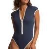 Best Seafolly Beach Bound Zip Front Swimsuit Navy