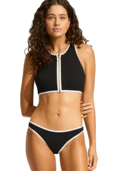 New Seafolly Beach Bound Zip Front Tank Bikini White/Black
