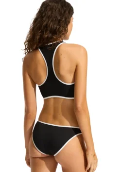 New Seafolly Beach Bound Zip Front Tank Bikini White/Black