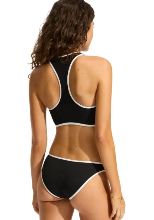 New Seafolly Beach Bound Zip Front Tank Bikini White/Black
