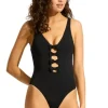 Clearance Seafolly Beau Front Swimsuit Black