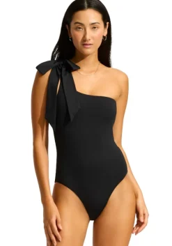 Discount Seafolly Beau One Shoulder Swimsuit Black