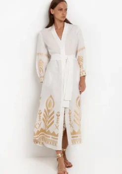 Fashion Greek Archaic Kori Belted Maxi Dress White