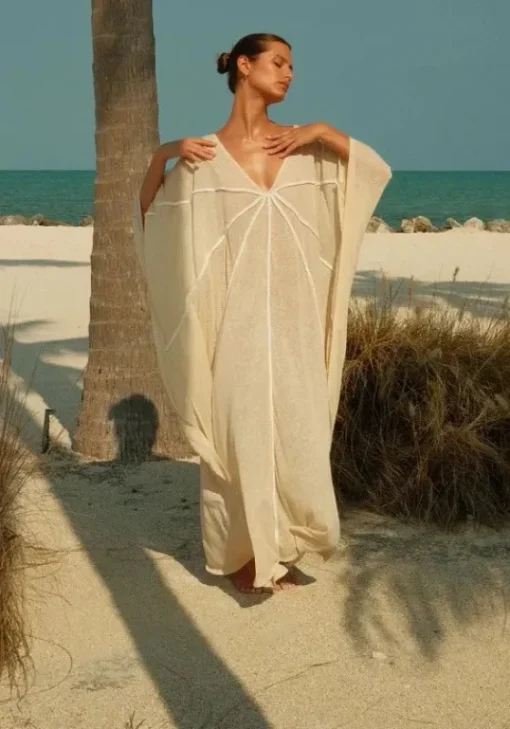 Fashion Pitusa Braided Front Kaftan Ecru