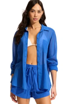 Outlet Seafolly Breeze Beach Shirt Azure