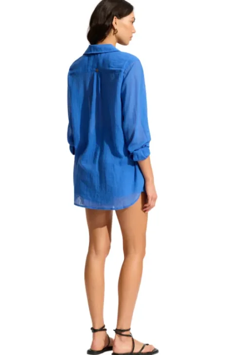 Outlet Seafolly Breeze Beach Shirt Azure