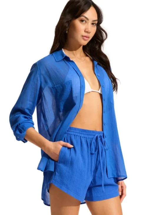 Outlet Seafolly Breeze Beach Shirt Azure