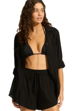 Discount Seafolly Breeze Beach Shirt Black