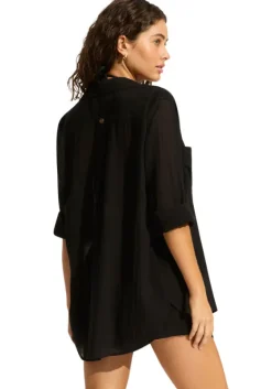 Discount Seafolly Breeze Beach Shirt Black