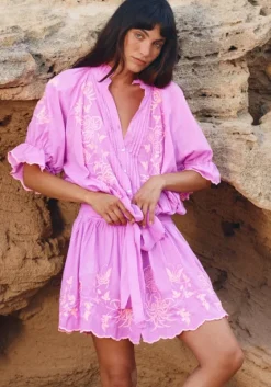 New Juliet Dunn Butterfly Blouson Dress Violet