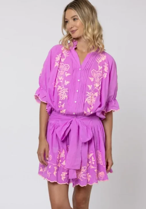 New Juliet Dunn Butterfly Blouson Dress Violet