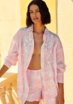 Online Juliet Dunn Butterfly Embroidery Shirt Pink