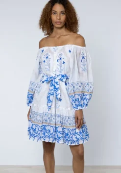 Clearance Juliet Dunn Cage Block Boho Dress Blue Cage Block Blue