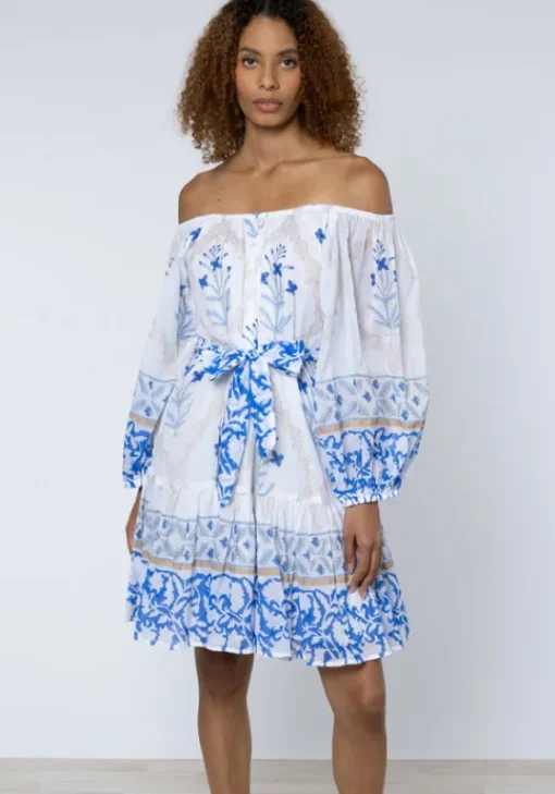 Clearance Juliet Dunn Cage Block Boho Dress Blue Cage Block Blue