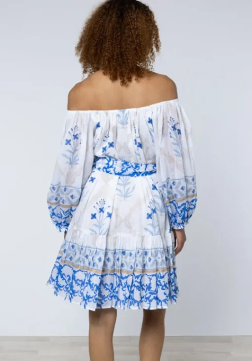 Clearance Juliet Dunn Cage Block Boho Dress Blue Cage Block Blue