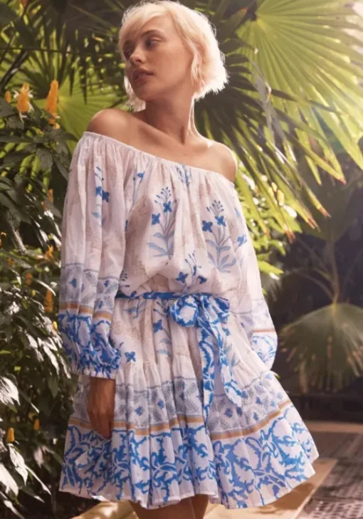 Clearance Juliet Dunn Cage Block Boho Dress Blue Cage Block Blue