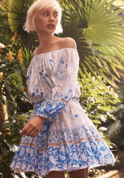 Clearance Juliet Dunn Cage Block Boho Dress Blue Cage Block Blue
