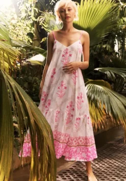 Online Juliet Dunn Cage Block V Neck Midi Dress Pink Pink Cage Block