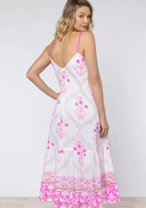 Online Juliet Dunn Cage Block V Neck Midi Dress Pink Pink Cage Block