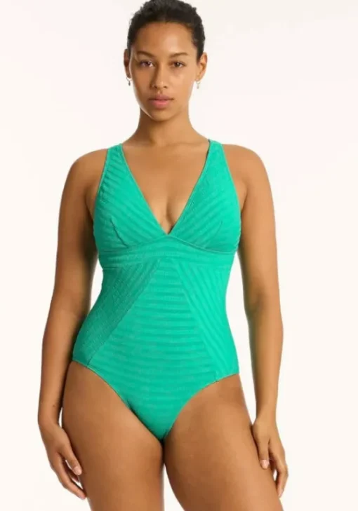 Fashion Sea Level Capri Panel Swimsuit Evergreen