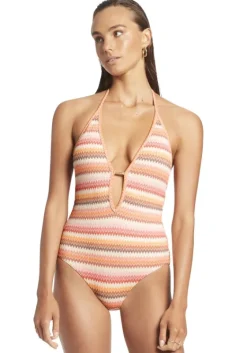 Clearance JETS Swimwear Capri Stripe V Neck Swimsuit