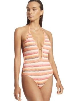 Clearance JETS Swimwear Capri Stripe V Neck Swimsuit