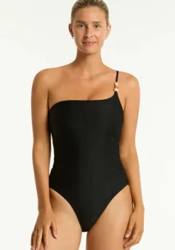Discount Sea Level Caracus One Shoulder Swimsuit Black