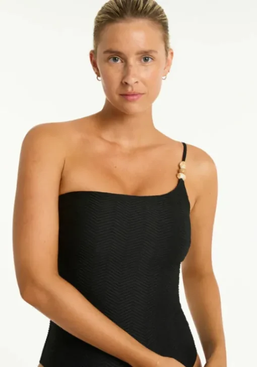 Discount Sea Level Caracus One Shoulder Swimsuit Black