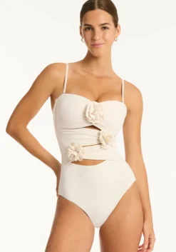 Online Sea Level Casa Del Mar Flower Bandeau Swimsuit Coconut