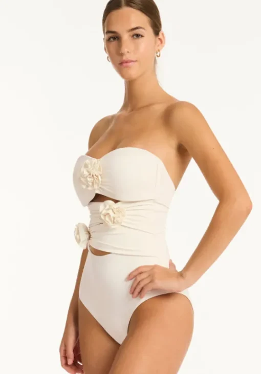 Online Sea Level Casa Del Mar Flower Bandeau Swimsuit Coconut