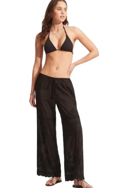 Discount Seafolly Casablanca Embroidered Beach Trousers Black