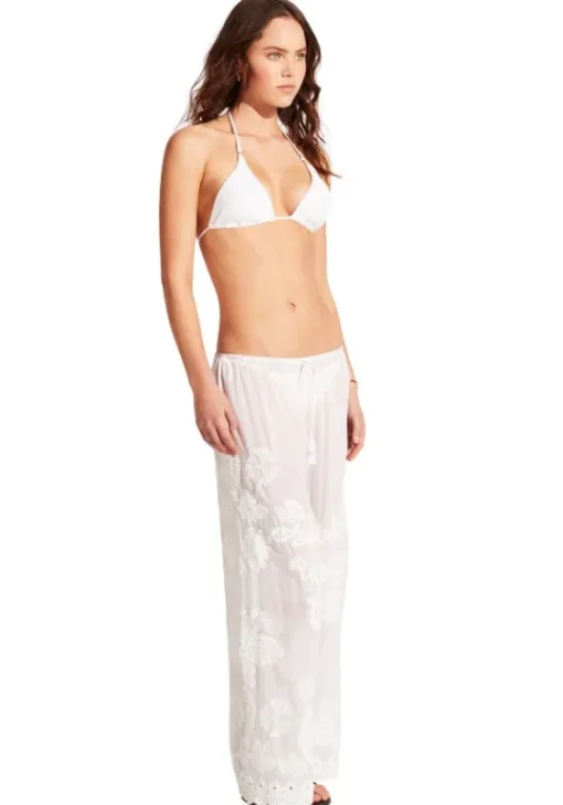 Clearance Seafolly Casablanca Embroidered Beach Trousers White