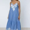Discount Juliet Dunn Chambray V Neck Dress Denim