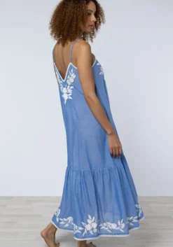 Discount Juliet Dunn Chambray V Neck Dress Denim