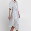 New Greek Archaic Kori Crete Button Down Midi Dress Grey