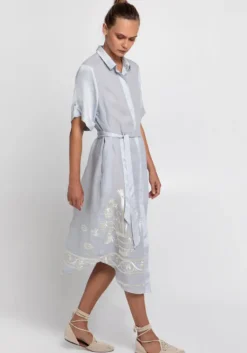 New Greek Archaic Kori Crete Button Down Midi Dress Grey