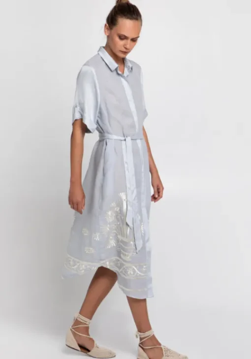 New Greek Archaic Kori Crete Button Down Midi Dress Grey