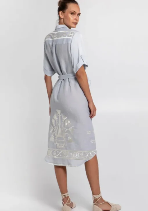 New Greek Archaic Kori Crete Button Down Midi Dress Grey