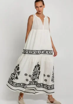 New Greek Archaic Kori Crete Sleeveless Maxi Dress Natural