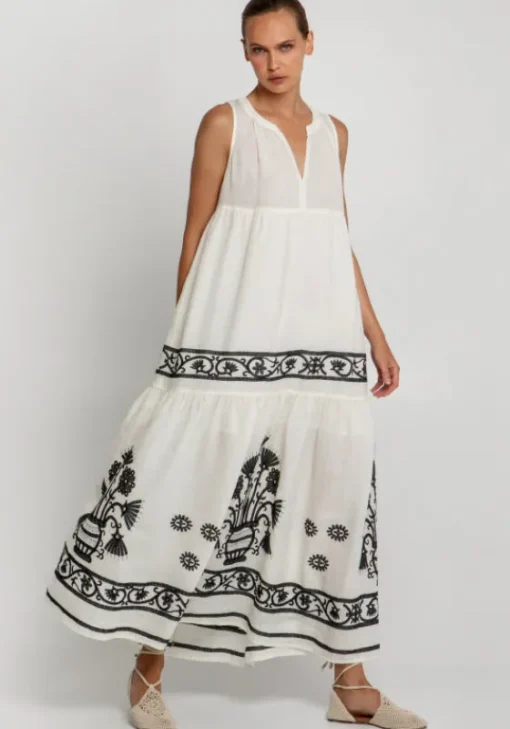 New Greek Archaic Kori Crete Sleeveless Maxi Dress Natural