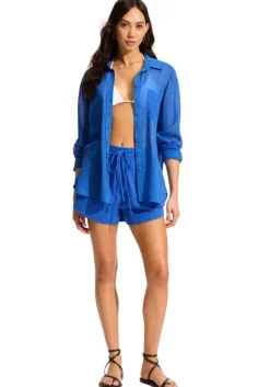 Outlet Seafolly Crinkle Beach Shorts Azure