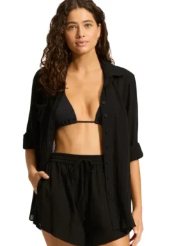 Online Seafolly Crinkle Beach Shorts Black