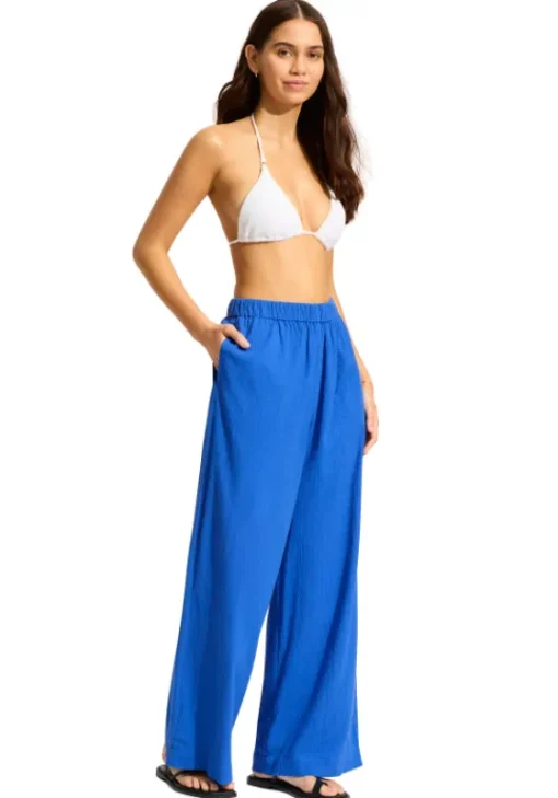 Sale Seafolly Crinkle Beach Trousers Azure