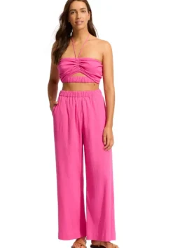 Sale Seafolly Crinkle Beach Trousers Hot Pink